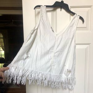 Distressed white tank top